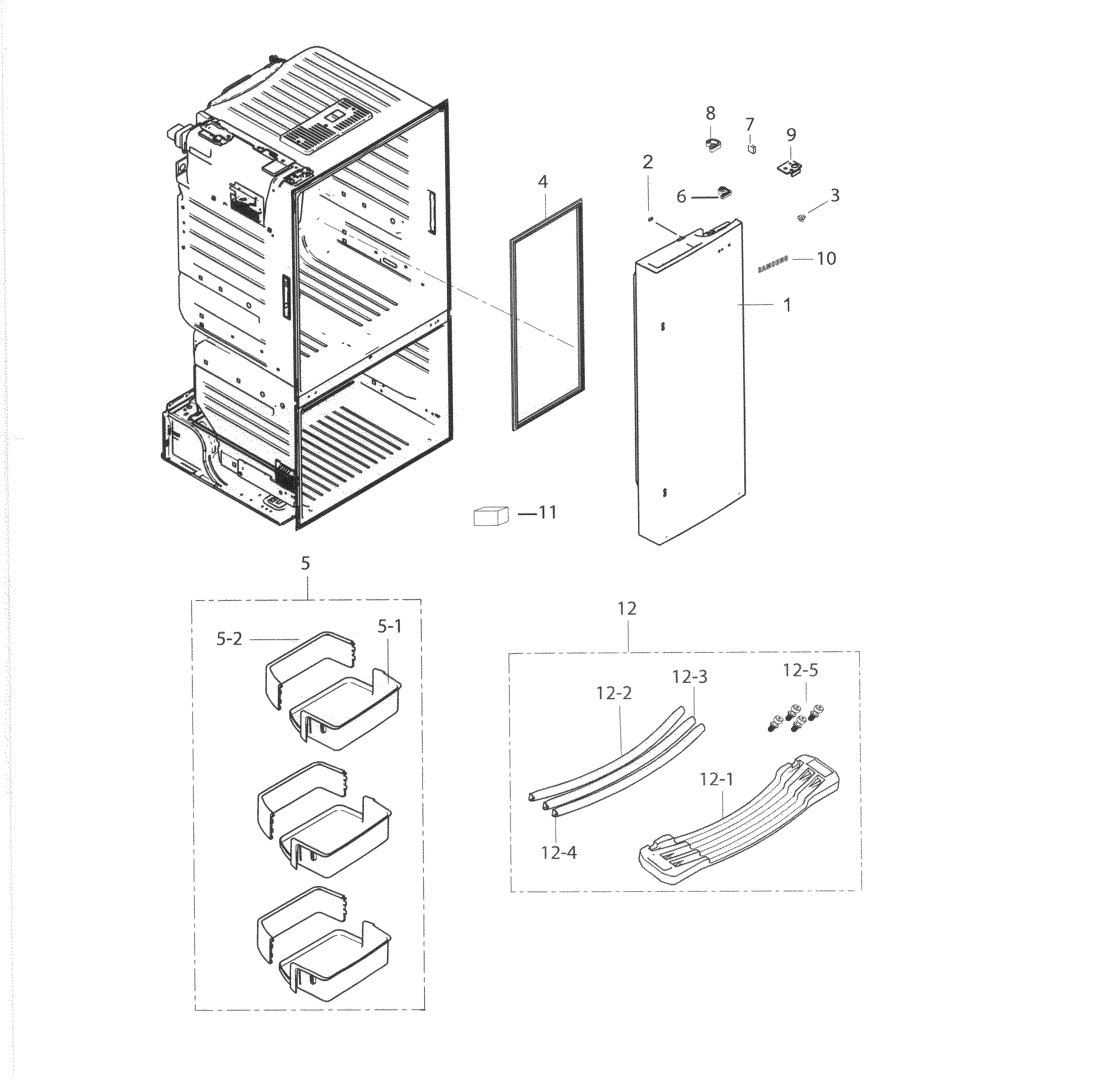 Fridge Door R Diagram and Parts List for RF263TEAEBC AA-0003 Samsung Refrigerator