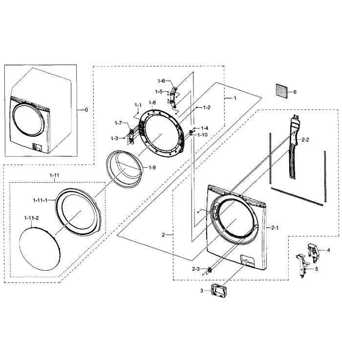 Frame 1 Diagram and Parts List for WF350ANW XAA-01 Samsung Washer