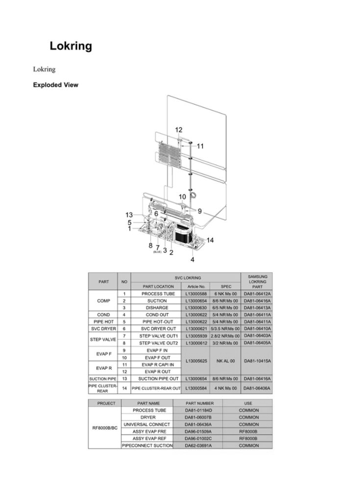 Lokring Diagram and Parts List for RF24BB6900AW AA-00 Samsung Refrigerator