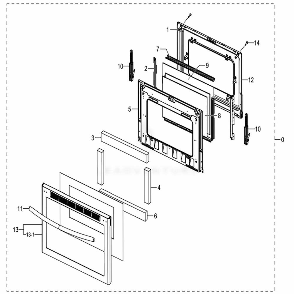 Assembly Door Diagram and Parts List for NX58M6650WS (AA)(0001) Samsung Range