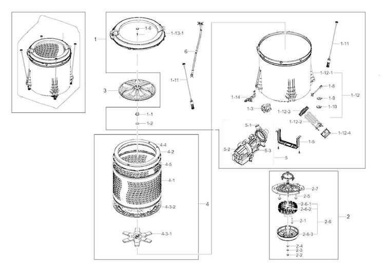 Tub Parts Diagram and Parts List for WA50F9A7DSP A2-0000 Samsung Washer