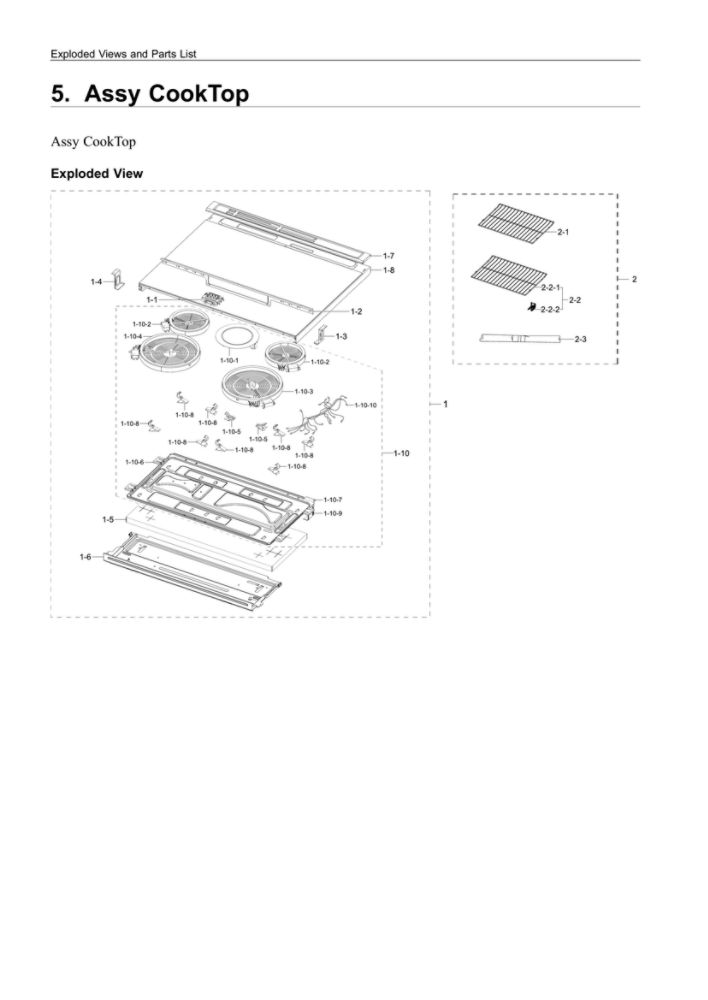 Cooktop Assembly Diagram and Parts List for NE63T8311SS AA-02 Samsung Range
