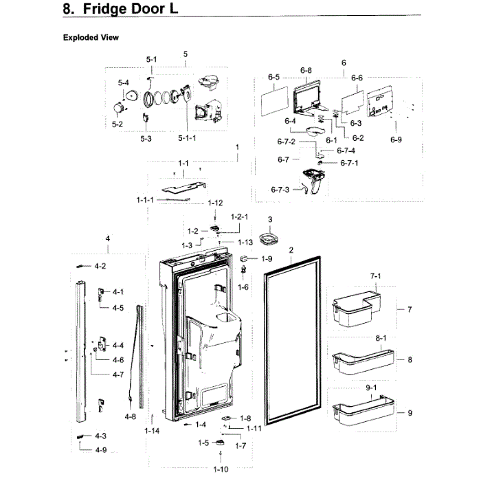 Fridge Door L Diagram and Parts List for RF23J9011SG AA-05 Samsung Refrigerator