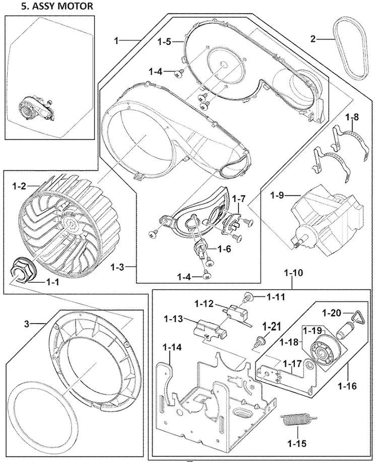 Motor Assy Diagram and Parts List for DV409AGW XAA-0000 Samsung Dryer