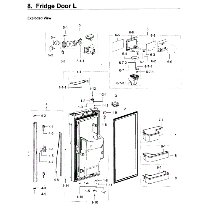 Fridge Door L Diagram and Parts List for RF22K9381SR AA-00 Samsung Refrigerator