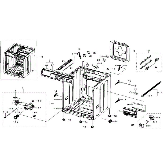 Frame And Cover Diagram and Parts List for WF330ANW XAA-03 Samsung Washer