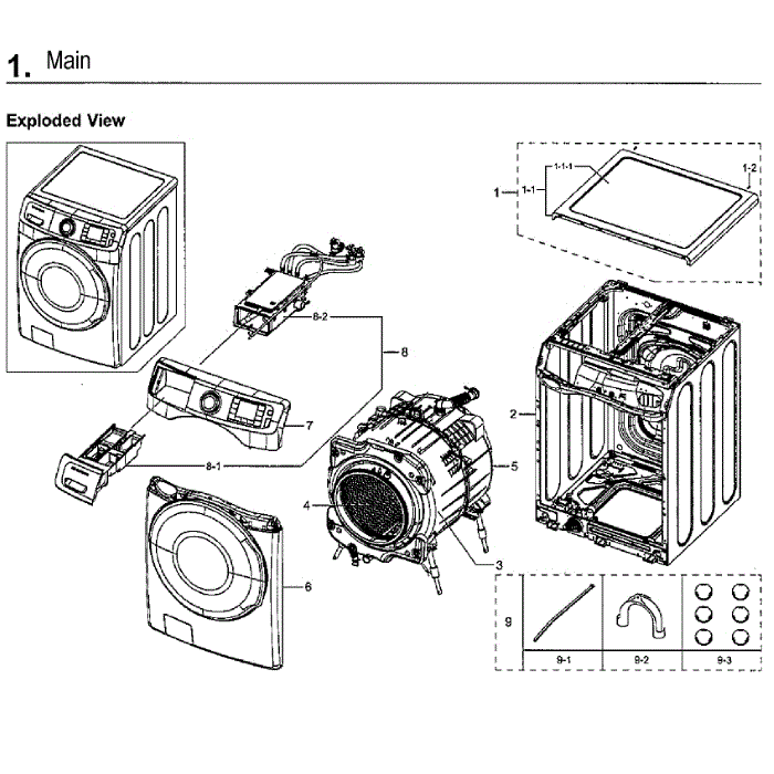 Main Assembly Diagram and Parts List for WF45M5500AZ A5-00 Samsung Washer