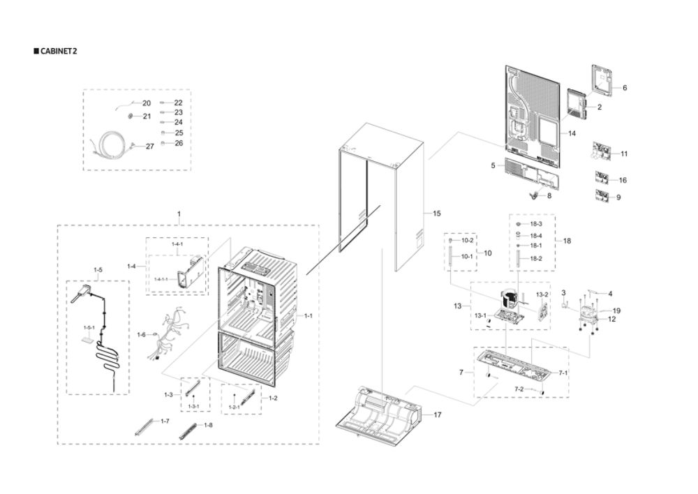 Cabinet 2 Diagram and Parts List for RF27T5501SG AA-00 Samsung Refrigerator
