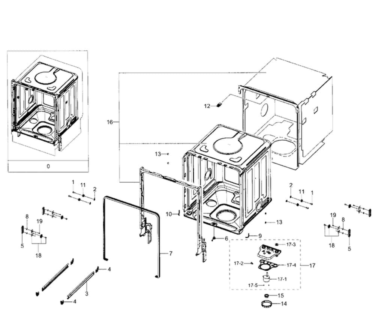 Tub Diagram and Parts List for DW80J7550US AA-0001 Samsung Dishwasher