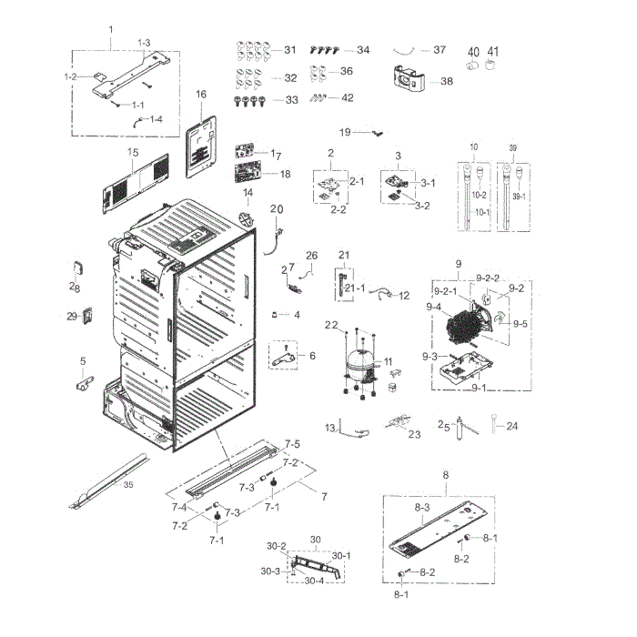 Cabinet Diagram and Parts List for RF263TEAESR AA-02 Samsung Refrigerator