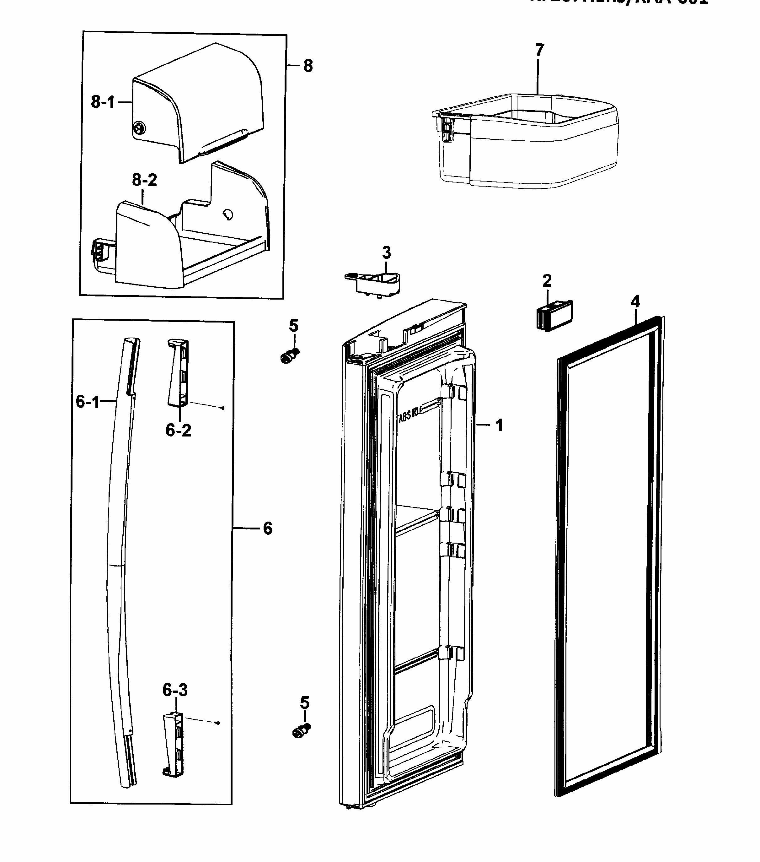 Door Right Diagram and Parts List for RF267HERS XAA-0001 Samsung Refrigerator