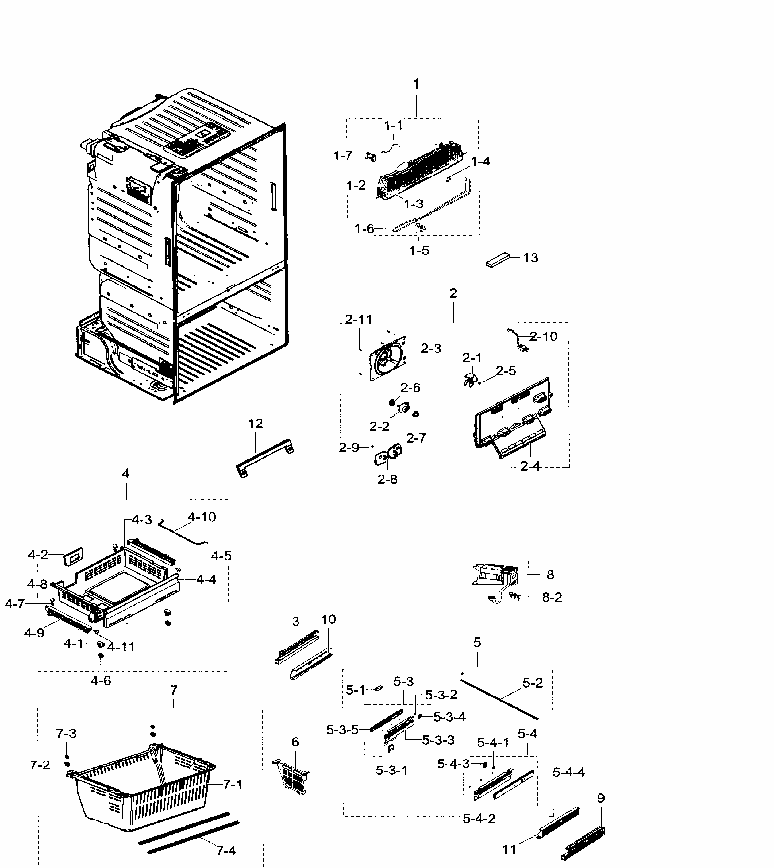 Freezer Diagram and Parts List for RF23HTEDBSR AA-0005 Samsung Refrigerator