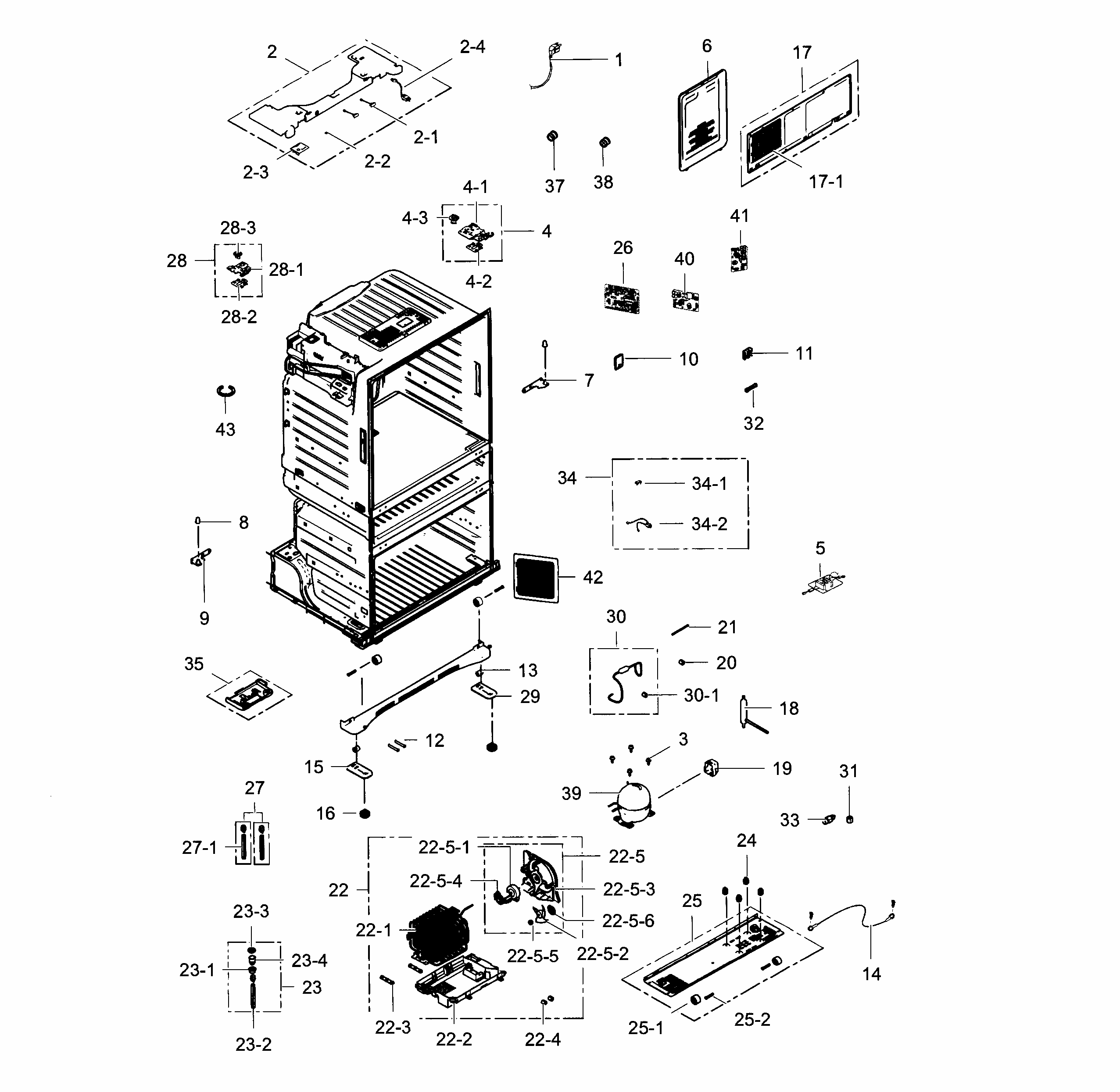 Cabinet Diagram and Parts List for RF25HMEDBBC AA-0003 Samsung Refrigerator