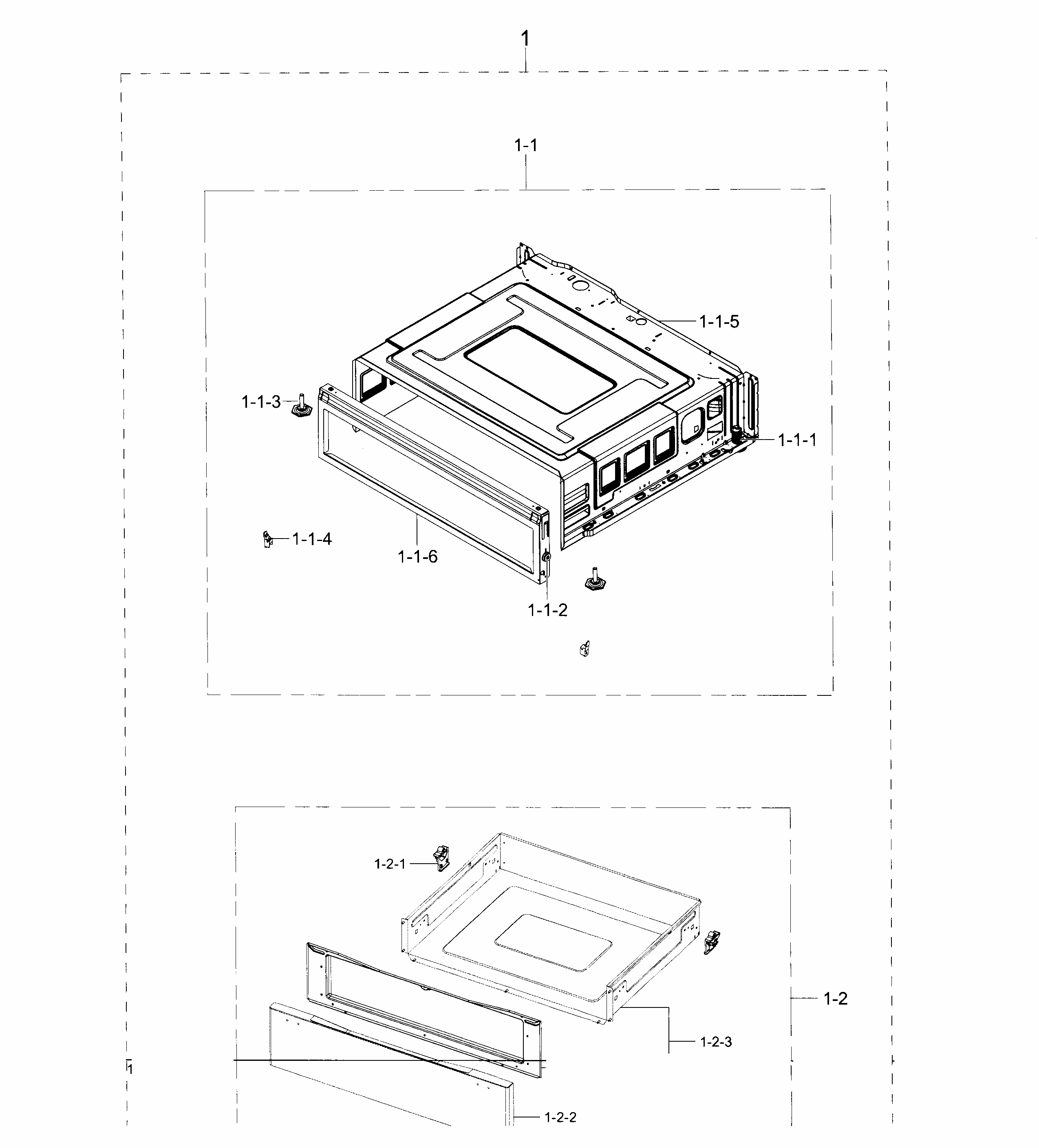 Drawer Diagram and Parts List for NE594R0ABSR AA-0001 Samsung Range