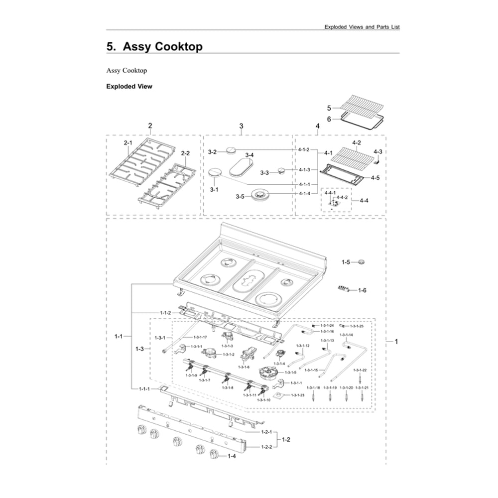 Cooktop Assembly Diagram and Parts List for NX60A6711ST AA-00 Samsung Range