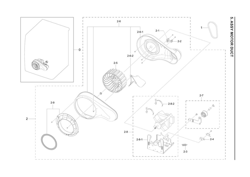 Motor Duct Assembly Diagram and Parts List for DVE50A8800V A3-00 Samsung Dryer