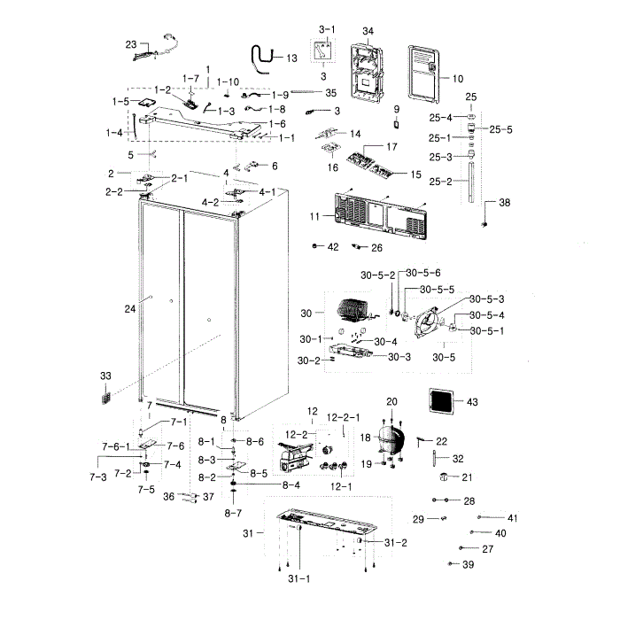 Cabinet Diagram and Parts List for RH22H9010SR AA-00 Samsung Refrigerator