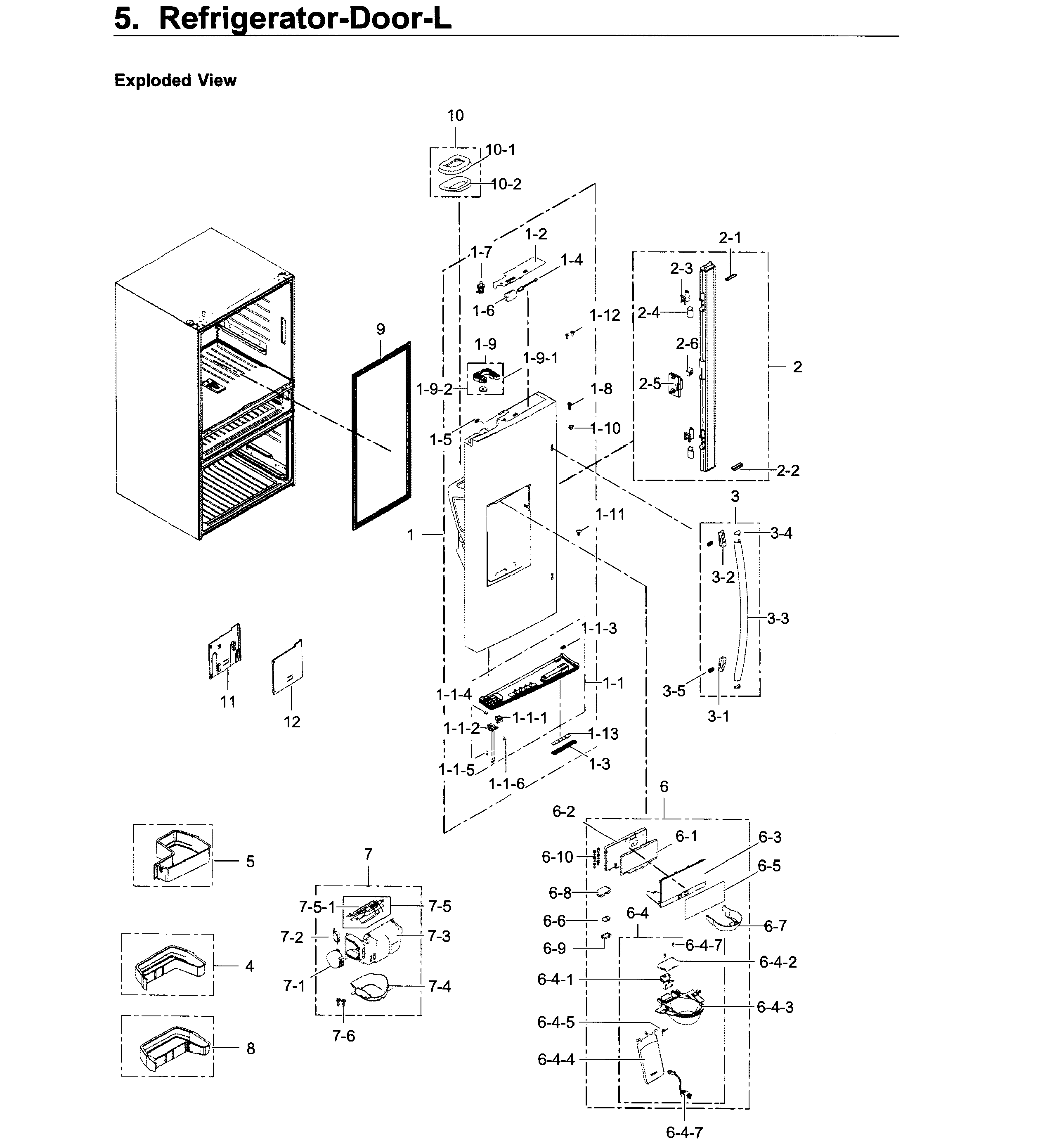 Fridge Door L Diagram and Parts List for RF22KREDBSG AA-0000 Samsung Refrigerator