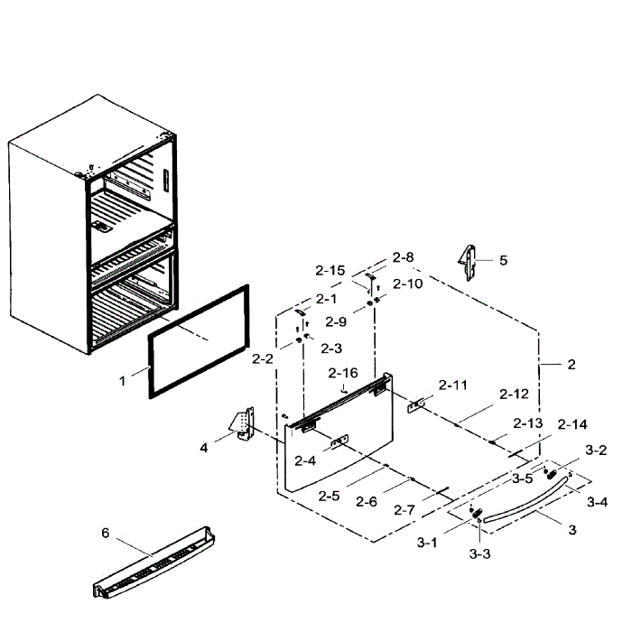Freezer Door Diagram and Parts List for RF24FSEDBSR AA-08 Samsung Refrigerator
