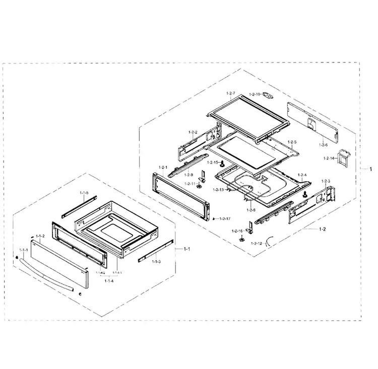Drawer Section Diagram and Parts List for NE59J7850WS AA-0002 Samsung Range