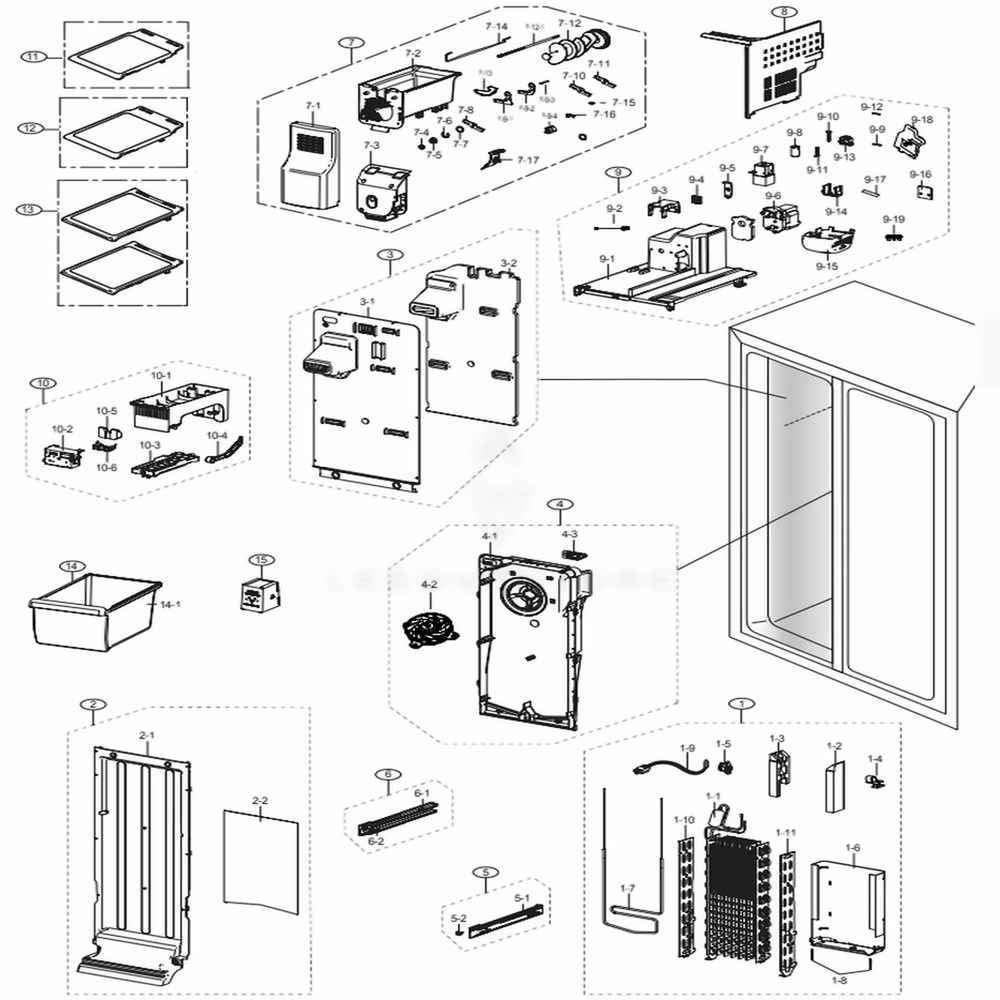 Freezer Diagram and Parts List for RS25J500DSR (AA)(0001) Samsung Refrigerator