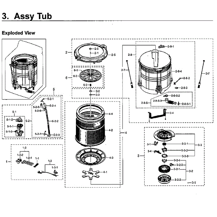 Tub Assembly Diagram and Parts List for WA5471ABP XAA-01 Samsung Washer