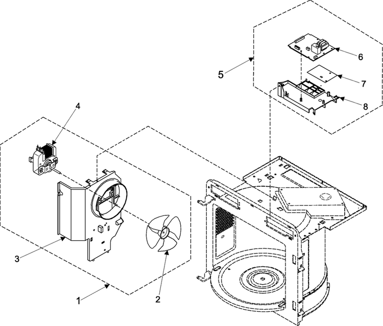 Blower Motor Diagram and Parts List for MD800WC XAA Samsung Microwave