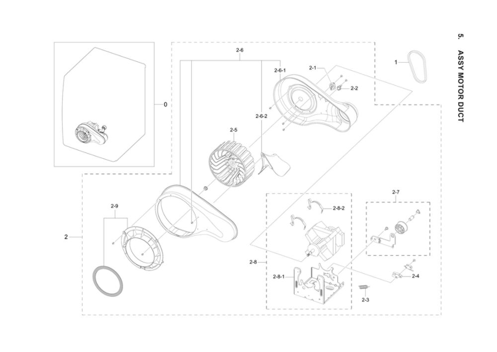 Motor Duct Assembly Diagram and Parts List for DVG45B6300W A3-00 Samsung Dryer