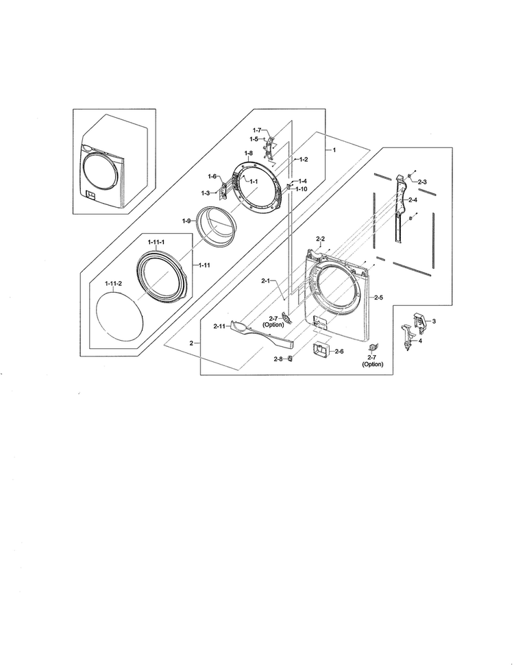 Frame Front & Door Diagram and Parts List for WF461ABP XAA-0001 Samsung Washer