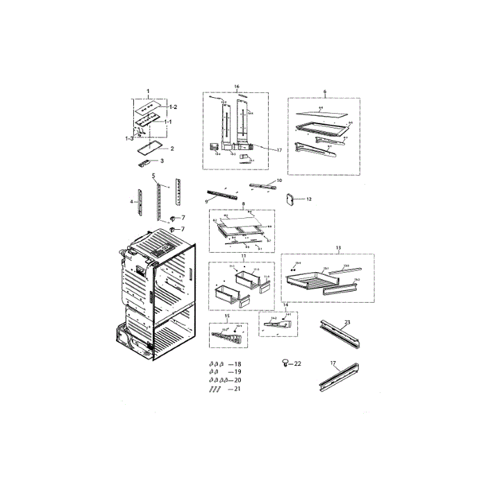 Fridge Diagram and Parts List for RF220NCTASP AA-00 Samsung Refrigerator