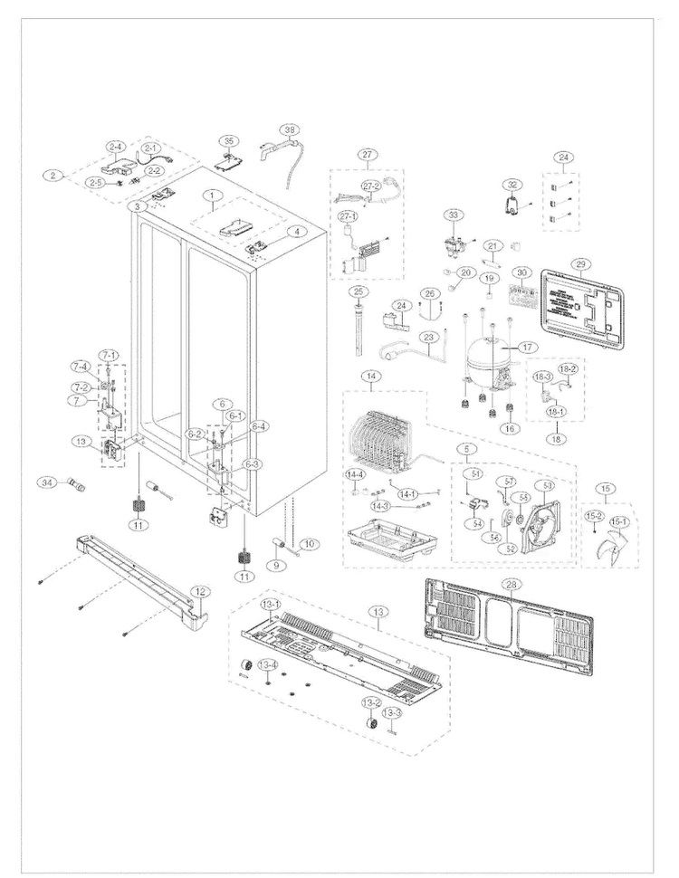 Cabinet Diagram and Parts List for RS261MDWP XAA Samsung Refrigerator