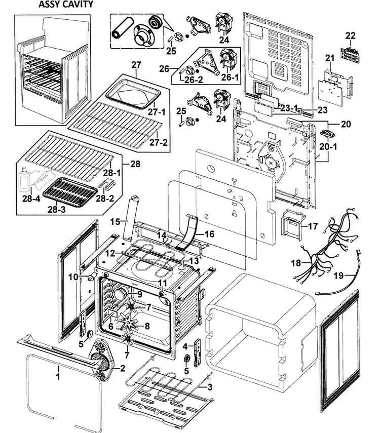 Cavity Assy Diagram and Parts List for FTQ352IWUB XAA-0000 Samsung Range