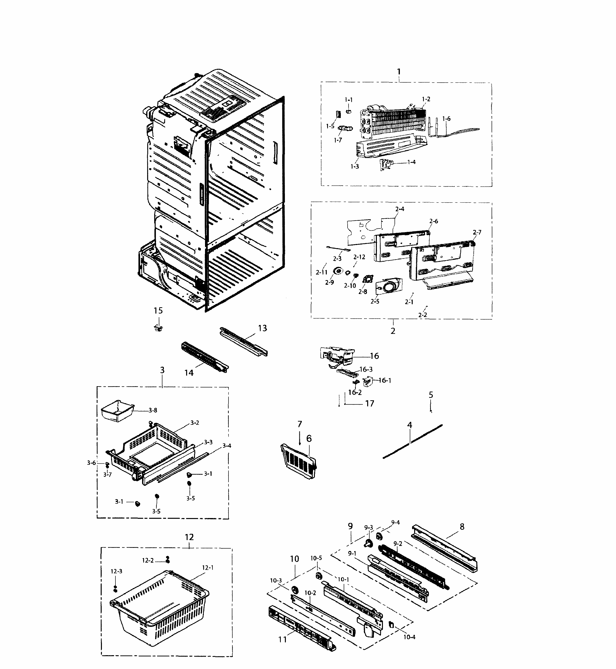 Freezer Diagram and Parts List for RF220NCTABC AA-0001 Samsung Refrigerator