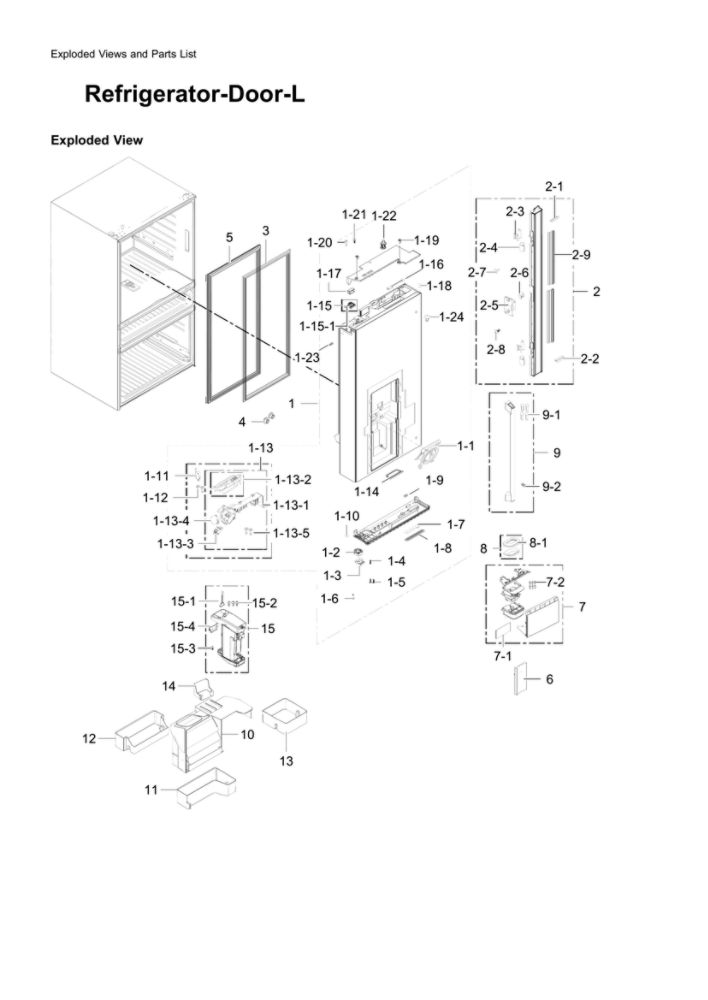Left Refrigerator Door Parts Diagram and Parts List for RF23M8590SR AA-01 Samsung Refrigerator