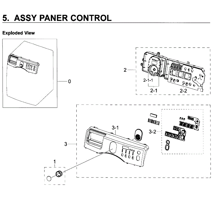 Control Panel Diagram and Parts List for WF219ANW XAA-01 Samsung Washer