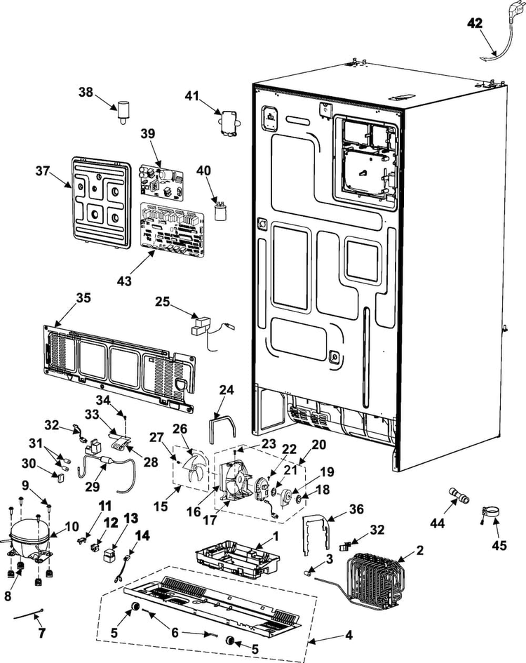 Machine Compartment-compressor Diagram and Parts List for RM255BARB XAA Samsung Refrigerator