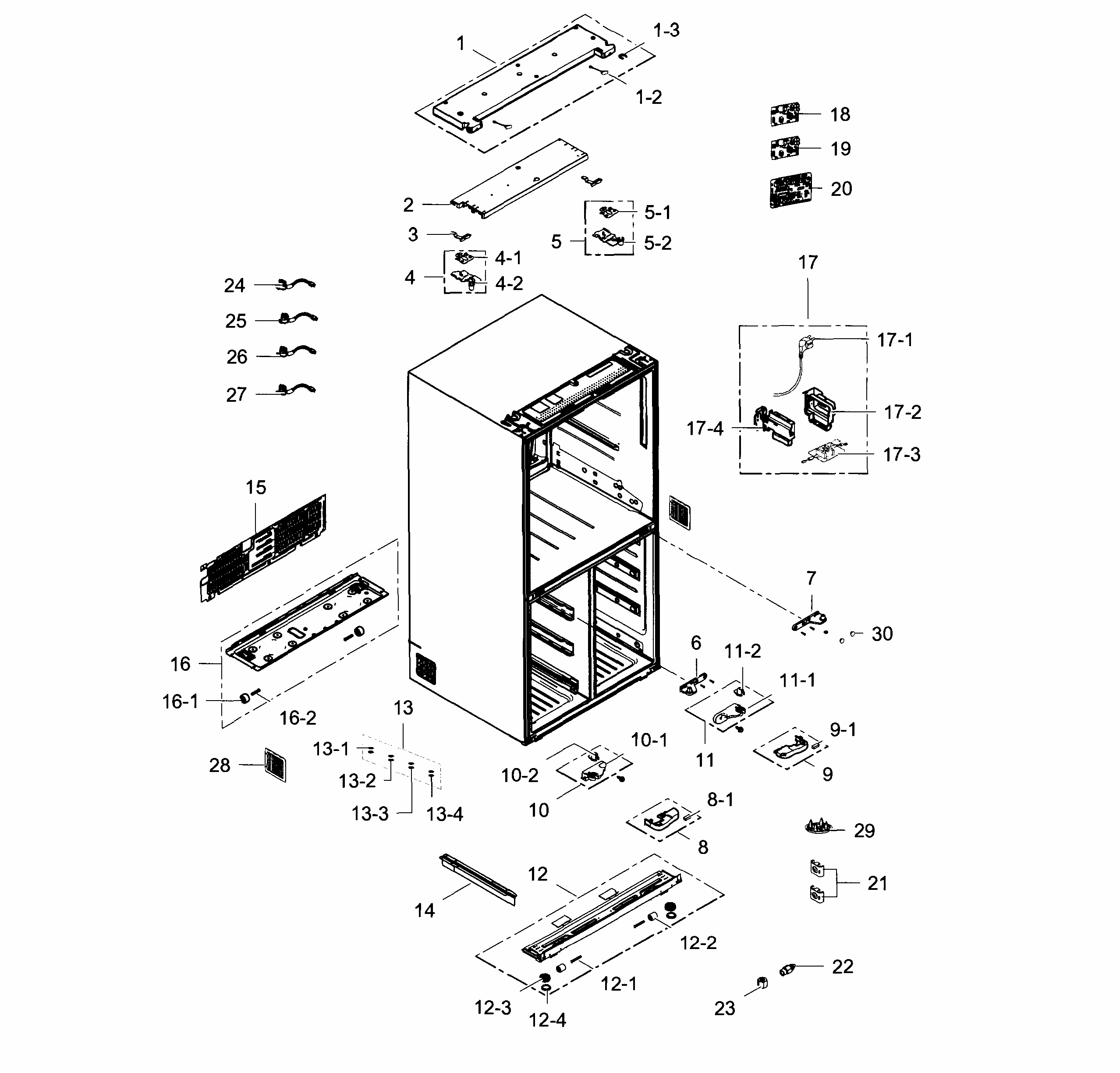 Cabinet Diagram and Parts List for RF34H9960S4 AA-0001 Samsung Refrigerator
