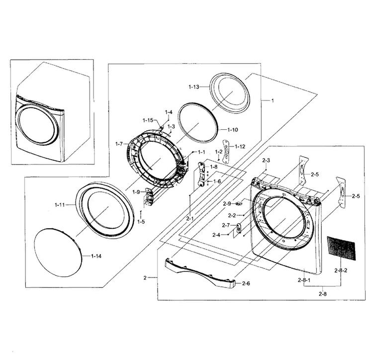 Frame Front & Door Diagram and Parts List for DV457GVGSGR AA-0000 Samsung Dryer