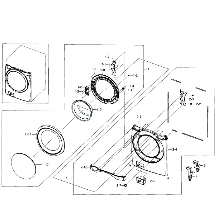 Front Section Diagram and Parts List for WF520ABW XAA-01 Samsung Washer