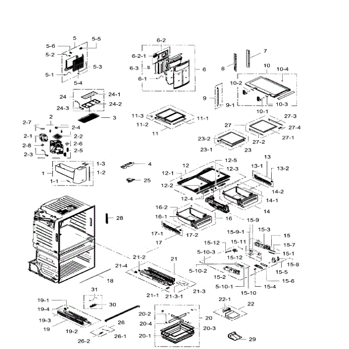 Fridge Diagram and Parts List for RF28HMEDBWW AA-07 Samsung Refrigerator
