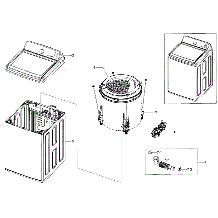 Main Assembly Diagram and Parts List for WA48J7700AW A2-01 Samsung Washer