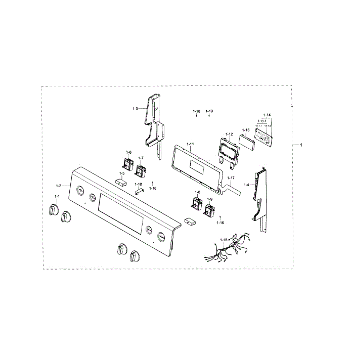Control Panel Diagram and Parts List for NE59J7850WS AA-00 Samsung Range