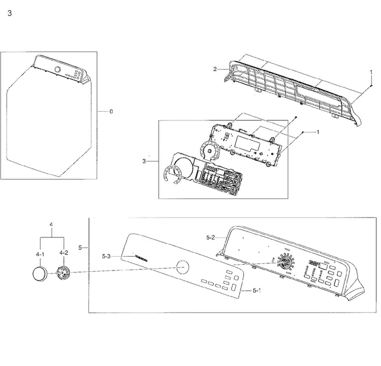 Control Panel Diagram and Parts List for DV48H7400EW A2-0001 Samsung Dryer