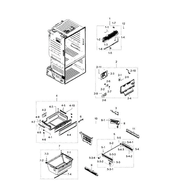 Freezer Diagram and Parts List for RF28HFEDBSR AA-08 Samsung Refrigerator