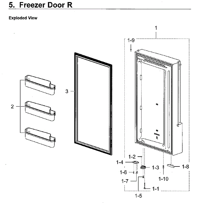 Freezer Door R Diagram and Parts List for RF28K9580SR AA-01 Samsung Refrigerator