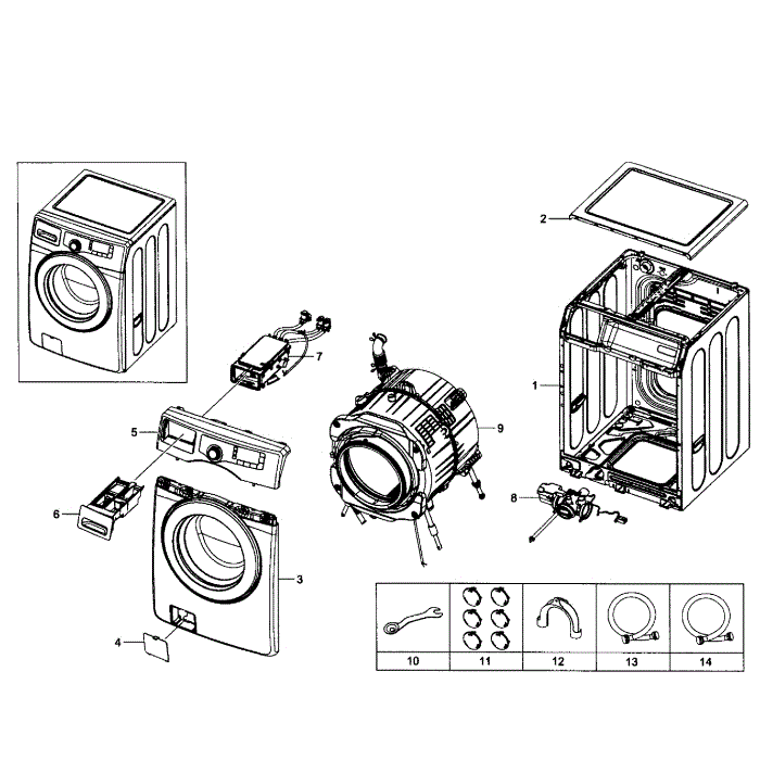Main Assembly Diagram and Parts List for WF363BTBEUF A1-01 Samsung Washer