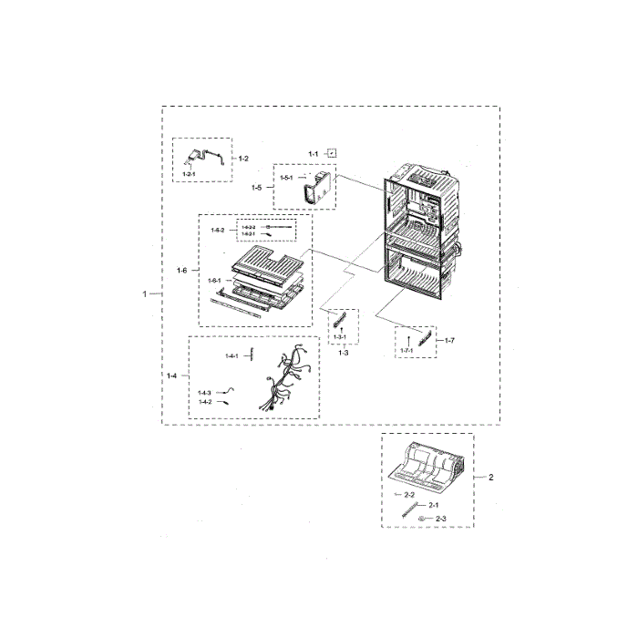 Cabinet 2 Diagram and Parts List for RF28HMEDBSG AA-02 Samsung Refrigerator