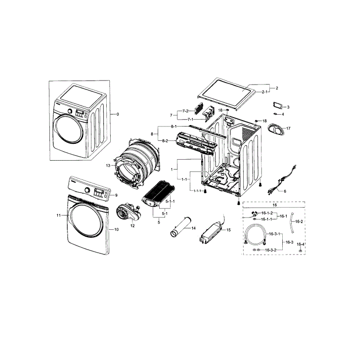 Main Assembly Diagram and Parts List for DV395ETPARA A1-00 Samsung Dryer