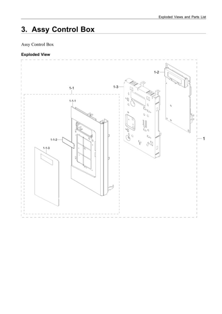 Control Box Assembly Diagram and Parts List for ME16A4021AB AA-00 Samsung Microwave