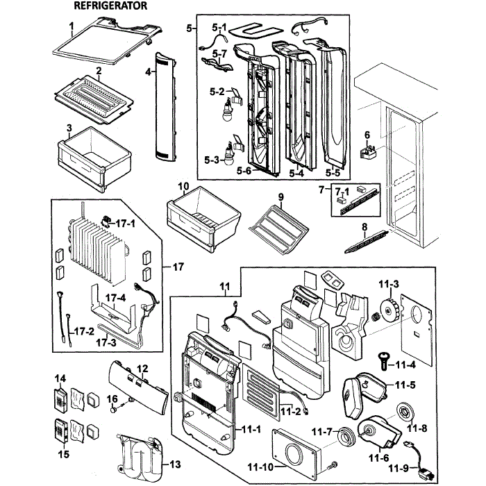 Refrigerator Diagram and Parts List for RS275ACBP XAA-00 Samsung Refrigerator